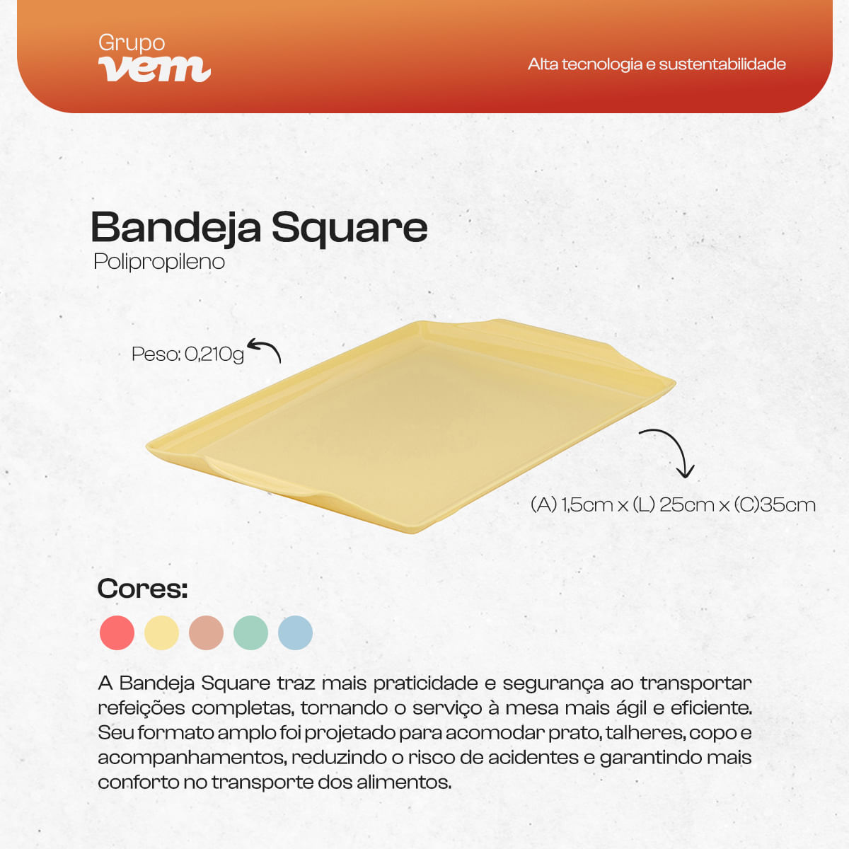 Bandeja Square Retangular 23x35 Coral em Polipropileno - Imagem 5